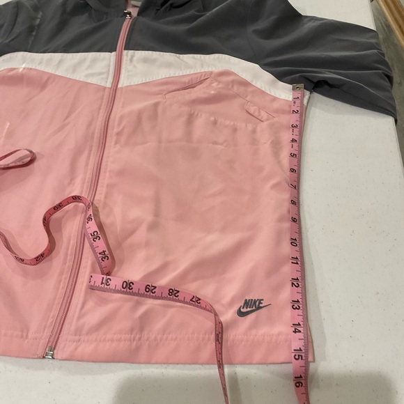 Nike Hooded Track Jacket Windbreaker Full Zip Pink & Grey Girls’ Size L (12-14) - Picture 8 of 12